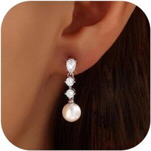 Pearl Drop Earrings – Sparkling Zircon Accents, Elegant & Hypoallergenic